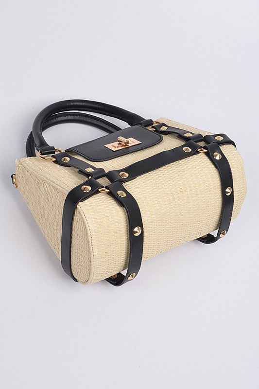 Studded Straw Handbag