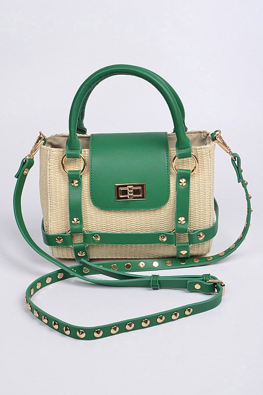 Studded Straw Handbag