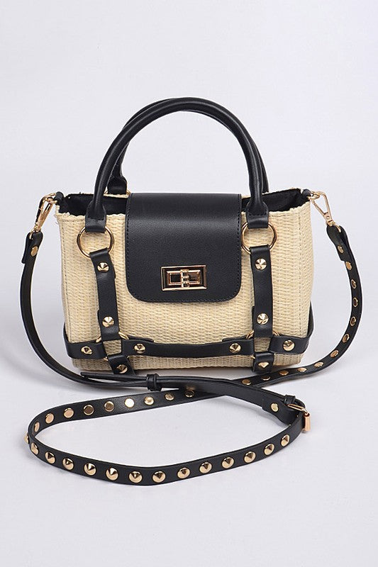 Studded Straw Handbag