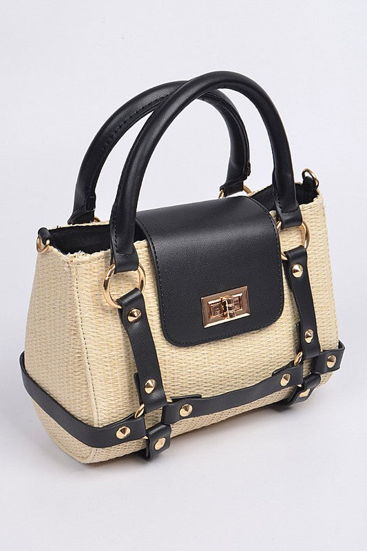 Studded Straw Handbag