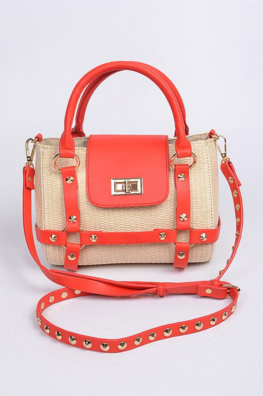 Studded Straw Handbag