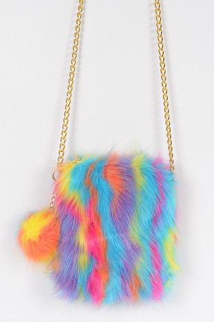 Faux Fur Neon Crossbody Handbag