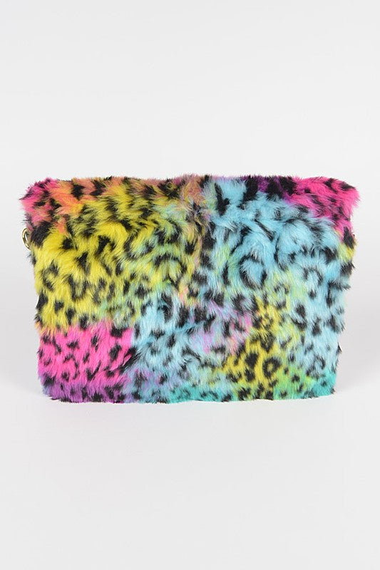 Furry Neon Cheetah Envelope Handbag