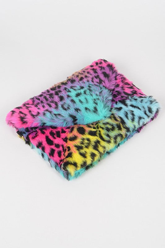 Furry Neon Cheetah Envelope Handbag