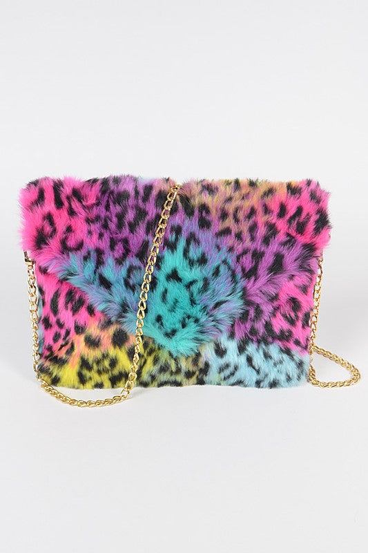 Furry Neon Cheetah Envelope Handbag