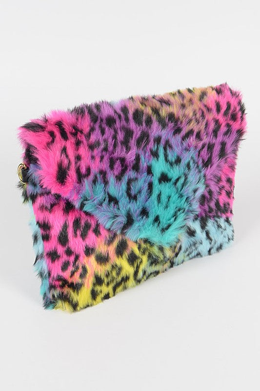 Furry Neon Cheetah Envelope Handbag