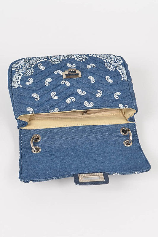 Paisley Quilted Denim Clutch Handbag