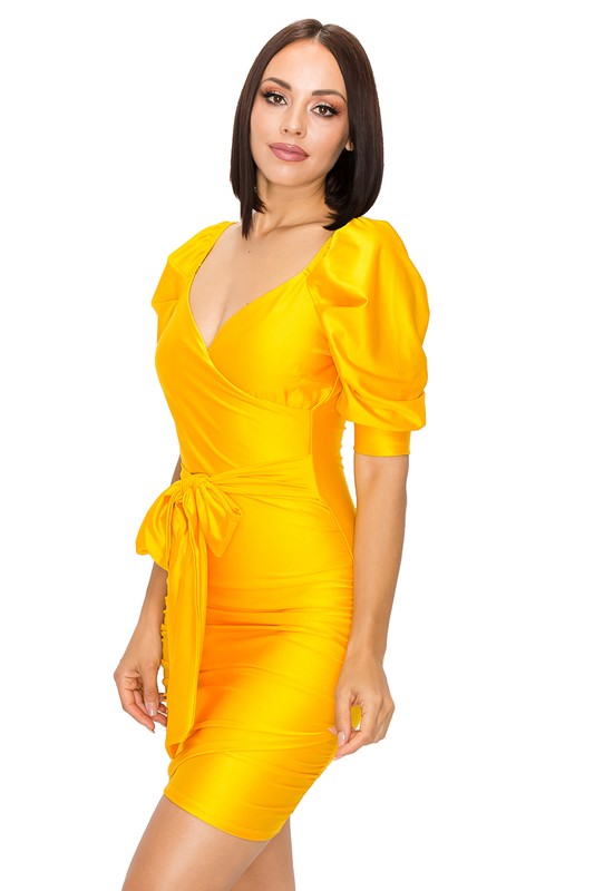Satin Puff Sleeve Mini Dress