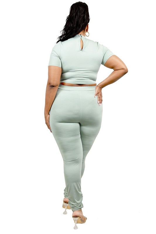 Shirred Curve Mock Neck 2PC Set