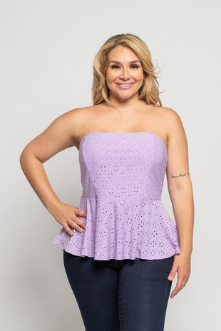 Eyelet Peplum Tube Top