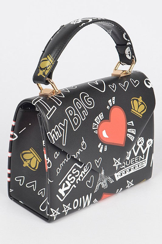 Paris Graffiti Flap Handbag