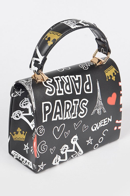 Paris Graffiti Flap Handbag