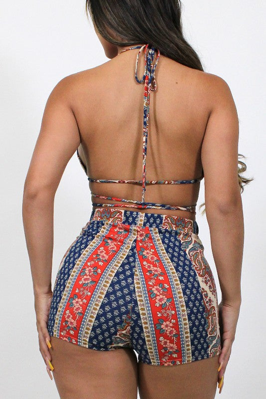 Paisley Print 2PC Halter Top Set