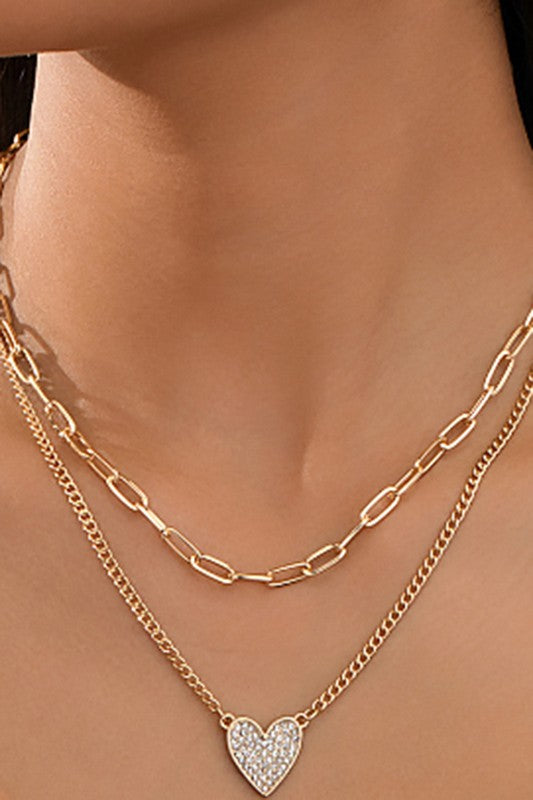 Layered Heart Pendant Necklace