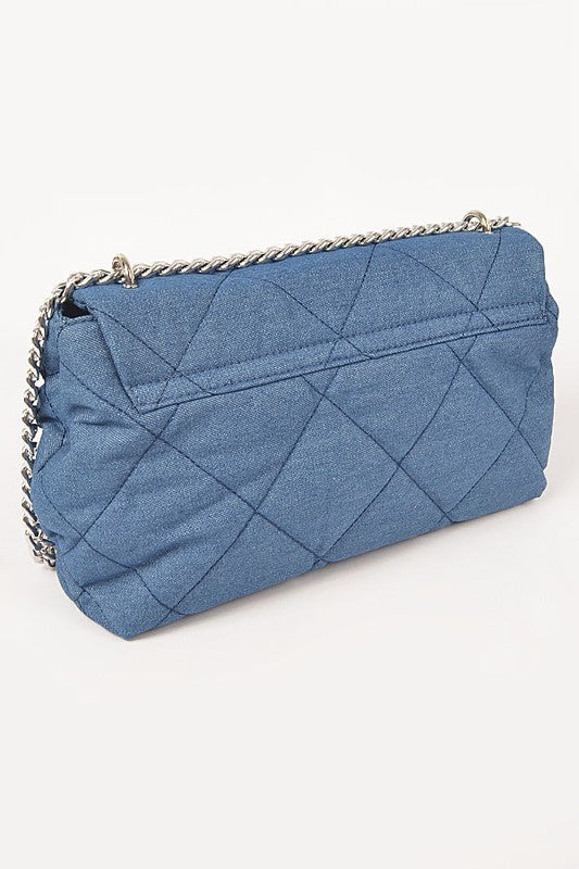 Quilted Denim Chain Crossbody Bag