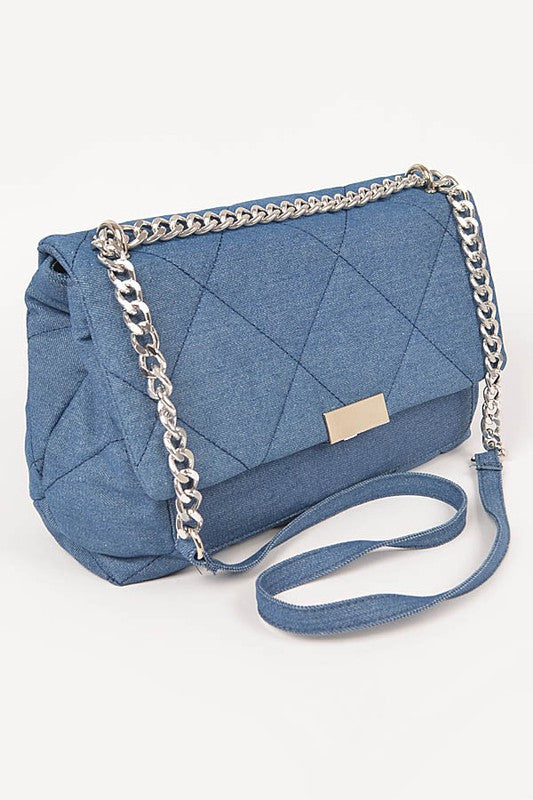Quilted Denim Chain Crossbody Bag