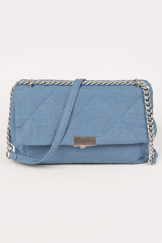 Quilted Denim Chain Crossbody Bag