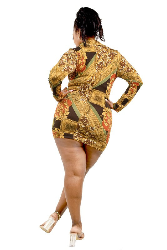 Leaf Pattern Curve Mini Dress