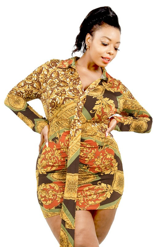 Leaf Pattern Curve Mini Dress
