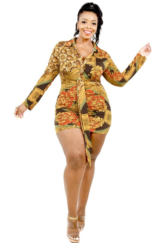 Leaf Pattern Curve Mini Dress