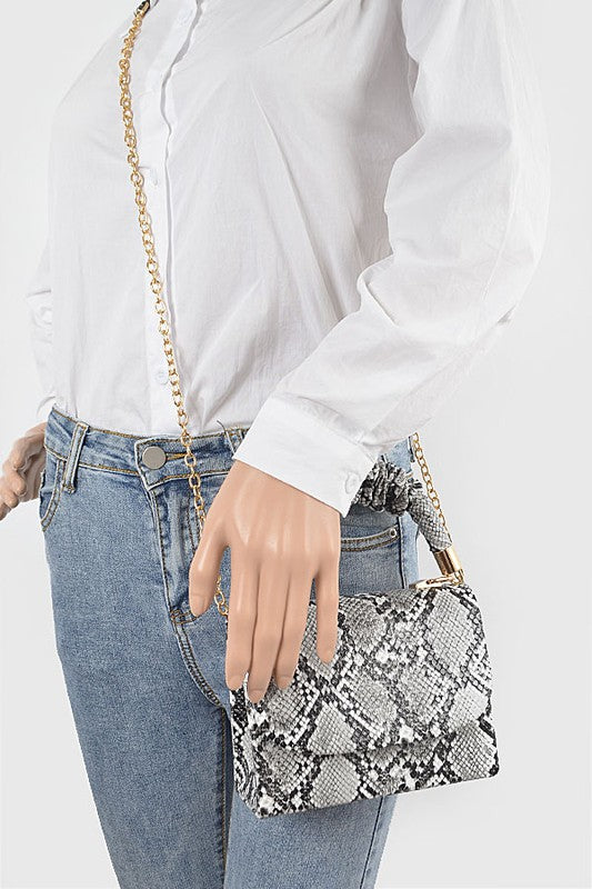 Snake Wrinkle Top Flap/Crossbody Handbag