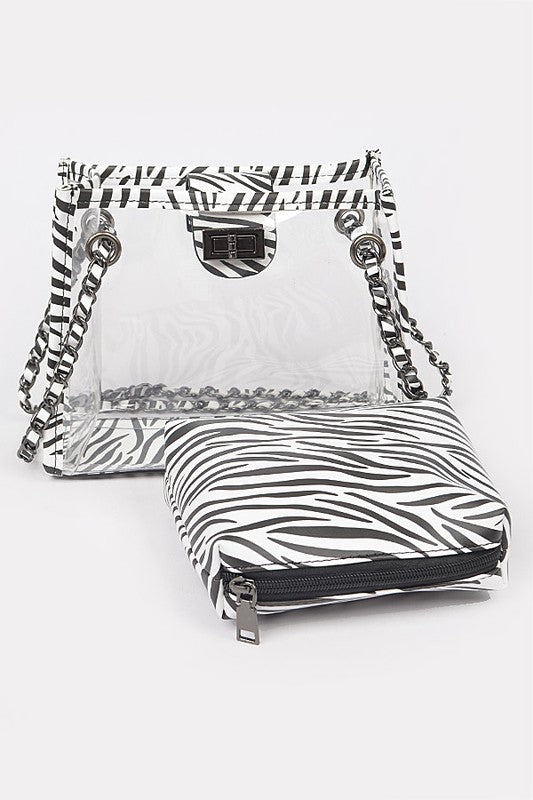 Clear Zebra Shoulder Handbag