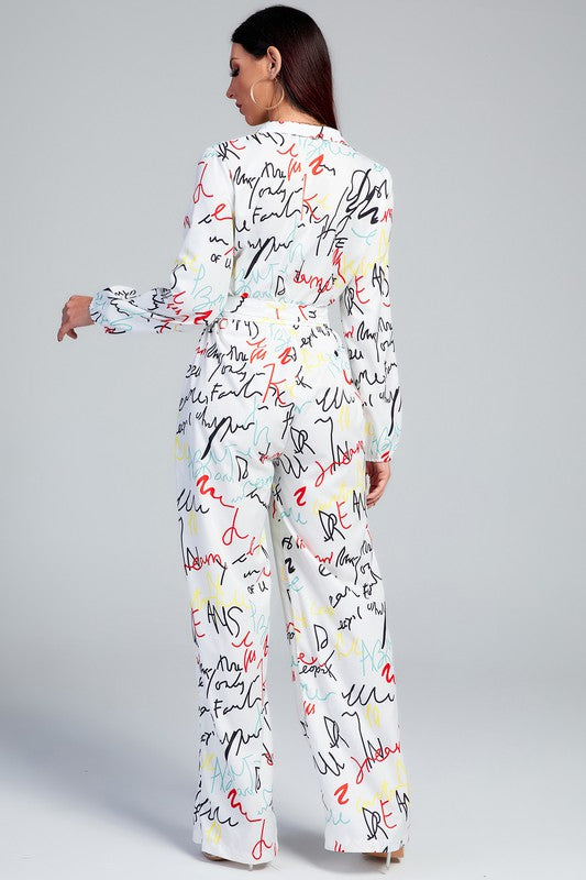 Script Belted Jumpsuit