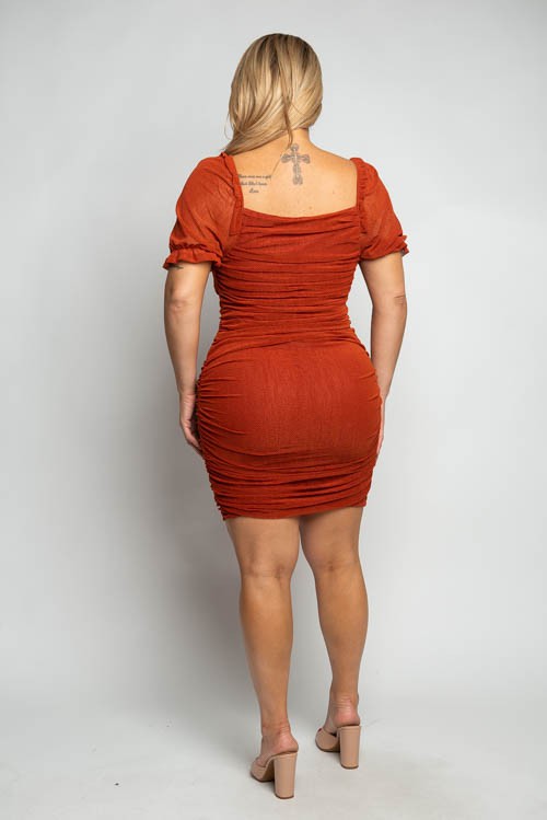 Mesh Ruched Curve Midi Dress