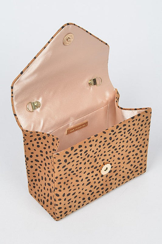 Faux Cheetah Skin Flap/Crossbody Handbag
