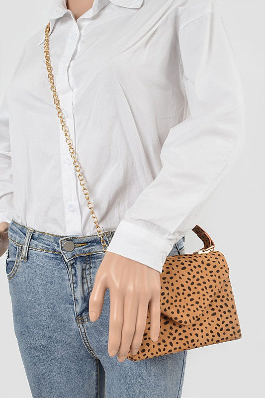 Faux Cheetah Skin Flap/Crossbody Handbag
