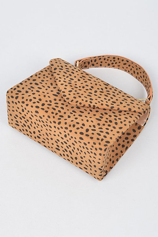 Faux Cheetah Skin Flap/Crossbody Handbag