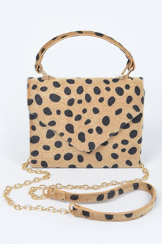Faux Leo Skin Flap/Crossbody Handbag