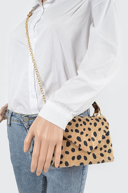 Faux Leo Skin Flap/Crossbody Handbag