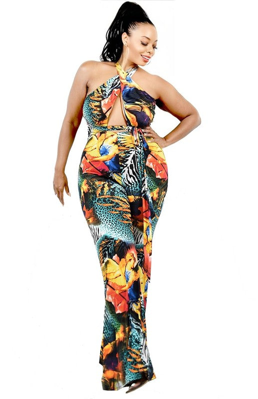Tropical Cross Wrap Curve Jumpsuit