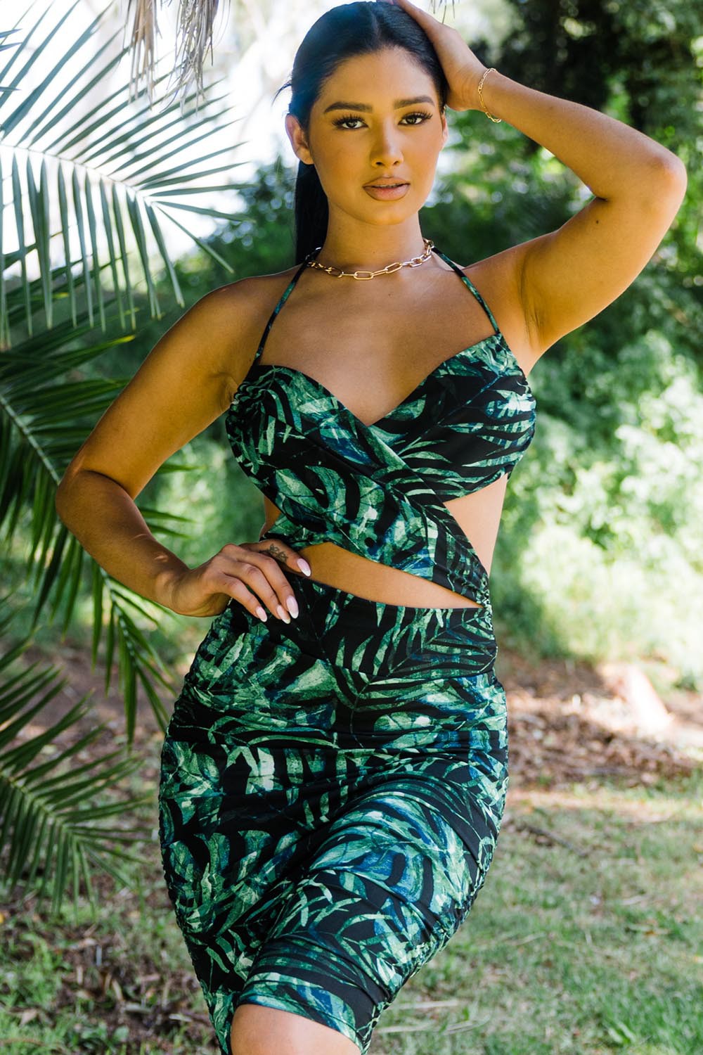 Tropical Print Midi Dress