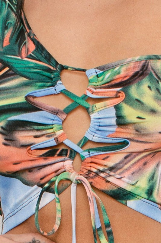 Tropical One-Shoulder Crop Top