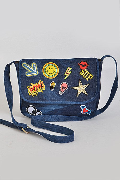 Patched Denim Handbag