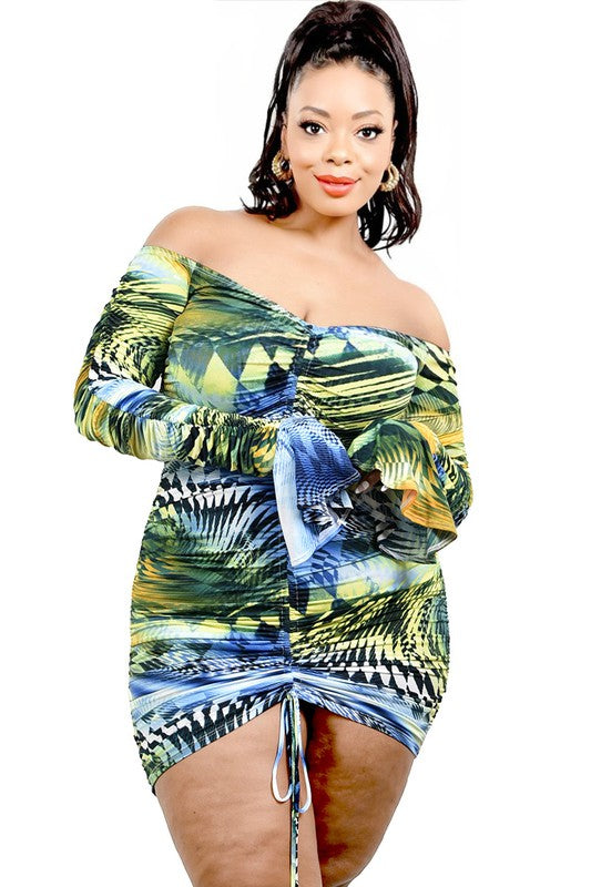 Ruffle Cuff Curve Mini Dress