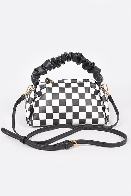 Checkerboard Wrinkle Top Tote/Crossbody Handbag