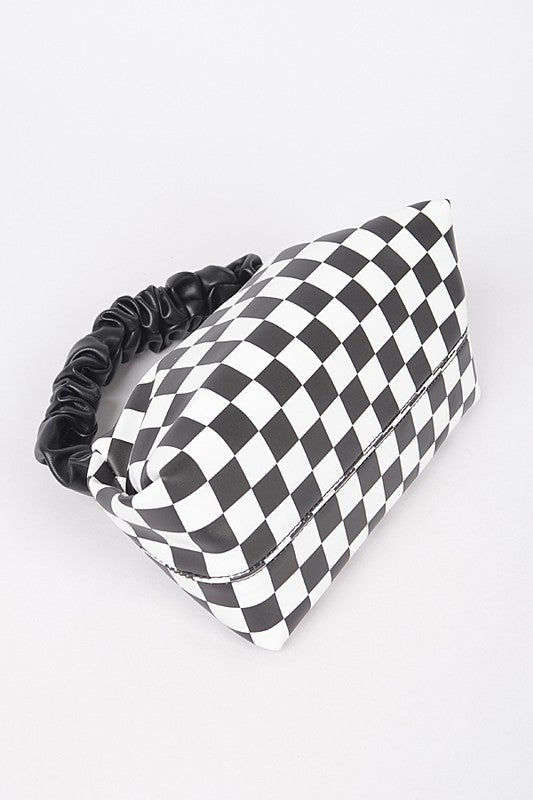 Checkerboard Wrinkle Top Tote/Crossbody Handbag