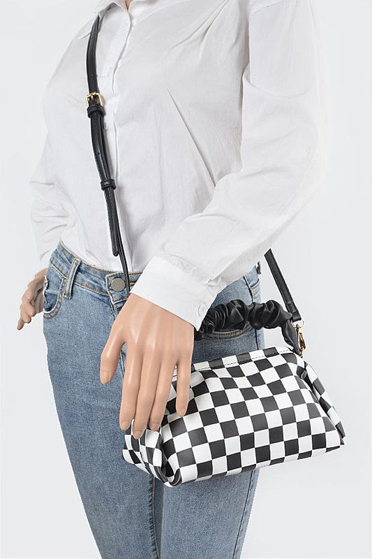 Checkerboard Wrinkle Top Tote/Crossbody Handbag