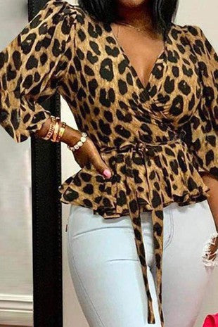 Cheetah Belted Peplum Top