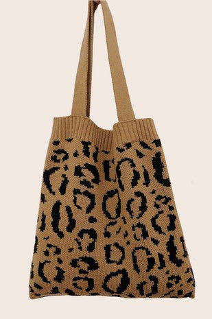 Leopard Knit Tote Handbag