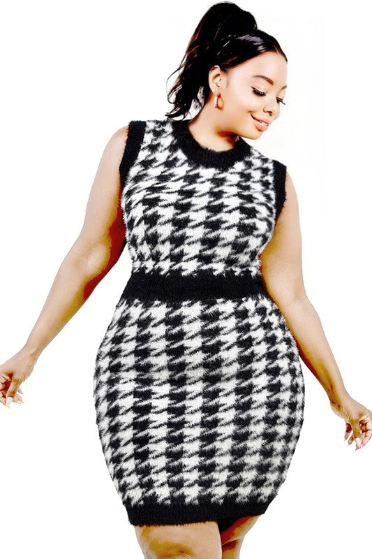 Houndstooth Curve Mini Dress