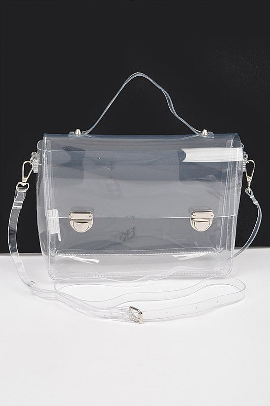Clear Metal Buckle Flap/Crossbody Handbag