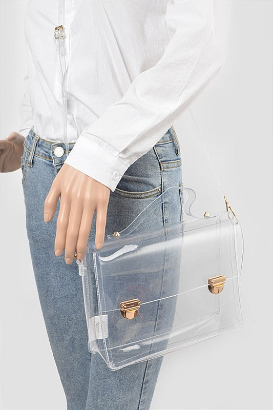 Clear Metal Buckle Flap/Crossbody Handbag