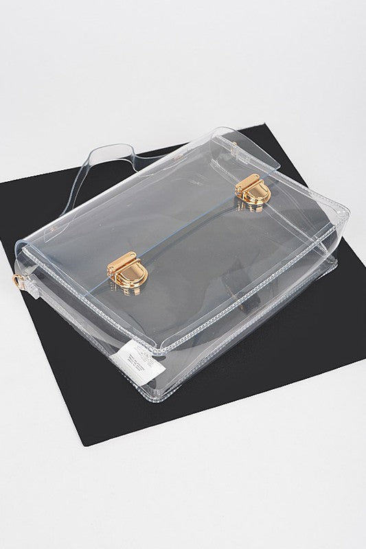 Clear Metal Buckle Flap/Crossbody Handbag