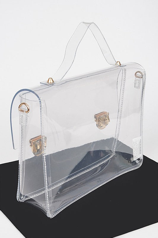 Clear Metal Buckle Flap/Crossbody Handbag