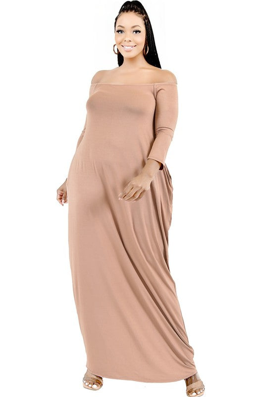 Solid Off Shoulder Curve Maxi Dress