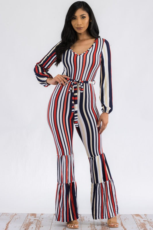 Long Sleeve Stripe Jumpsuit